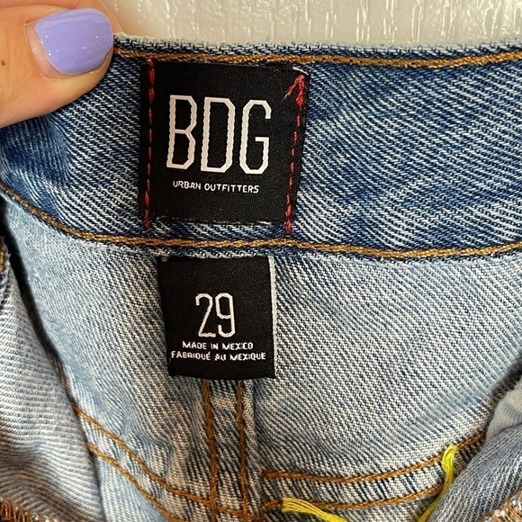 BDG Blue Denim shorts Multicolored embroidery frayed hem button fly size 29 - Picture 9 of 14